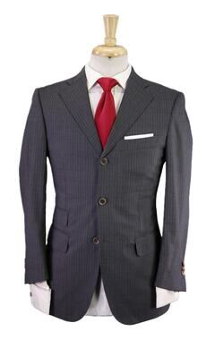 Paul Stuart Gray w/ Sky Blue Striped Wool 3-Btn Suit 36S